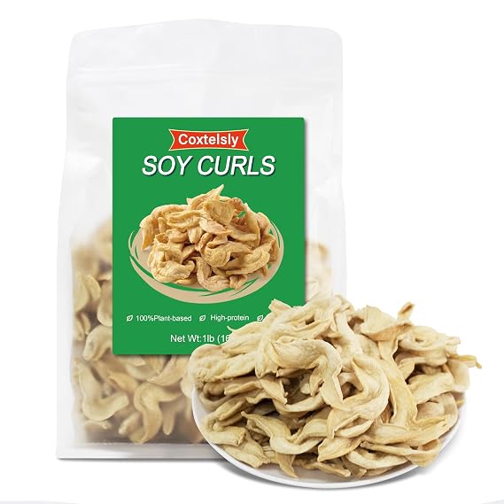 Premium Soy Curls 1lb (453g), No Additives, High-Protein, Gluten-Free Vegan Meat Substitute, Whole Soybean Strips for Stir Fry, Soup, Salad & Grilling