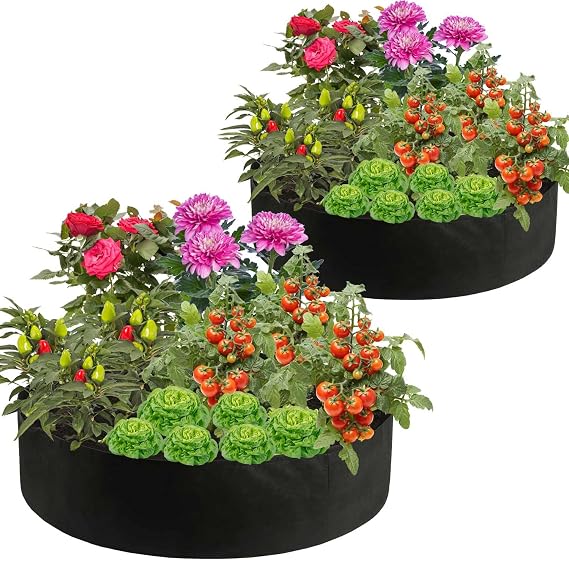 Feitore Fabric Raised Garden Bed, 2 Pack 100 Gallon Plant Grow Bags | Breathable Felt Planter Raised Beds, Round Planting Container for Vegetables Flower Herbs and Plants Gardening Outdoor