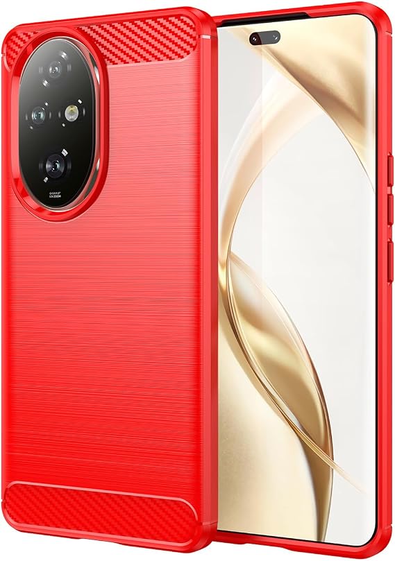 Case for Honor 200 Pro,Honor 200 Pro 5G Case,TPU Carbon Fiber Soft Silicone Bumpers Protective Cover Anti-Scratch Shockproof Heavy Duty Phone Case for Honor 200 Pro 5G (Lasi Red)