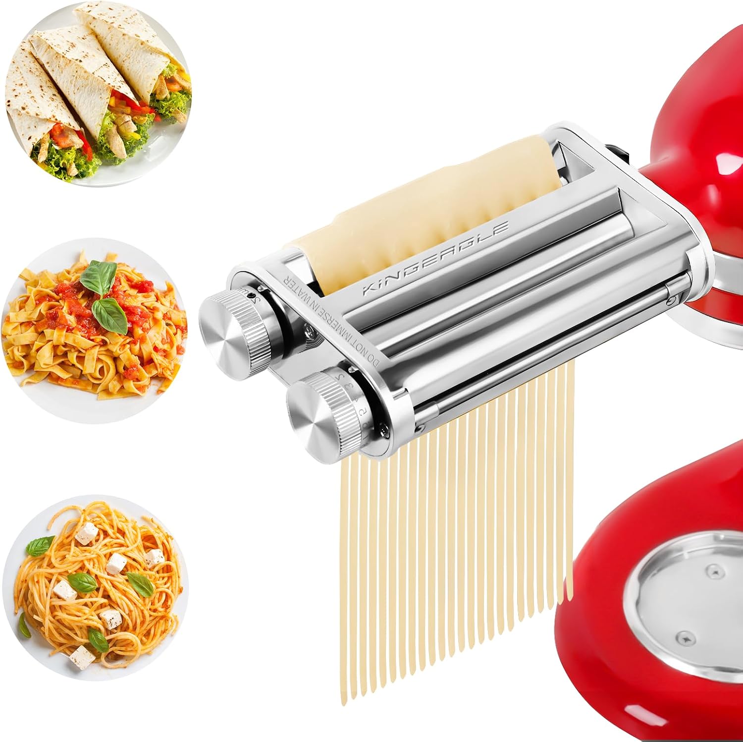 Pasta Maker Attachment for KitchenAid Mixers, Pasta Attachments 3 in 1 Set Included Dough Roller, Spaghetti and Fettuccine Cutters, Noodle Maker Accessory