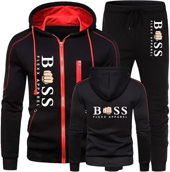 Mens Tracksuit Sets Letter Print Full Zip Jogging Sports Gym Suit | 2 Piece Athletic Sweatsuits, Hooded Sweatshirt and Sweatpants, Top and Bottom Jogging Suit Set, Casual Outfits with Pockets