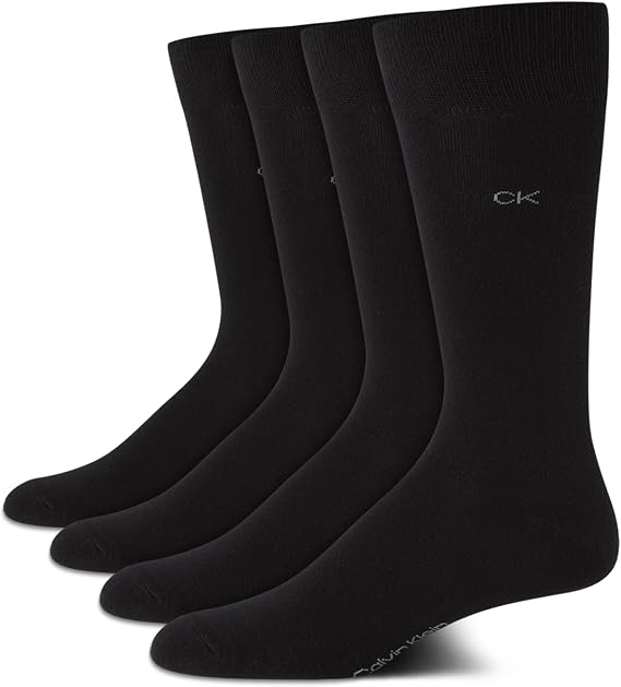 Calvin Klein Mens 4 Pack Soft Cotton Blend Patterned Dress Crew Socks