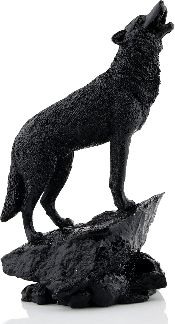 Wildlife Howling Wolf Statue and Figurine Black Wolf Sculpture for Home Decor