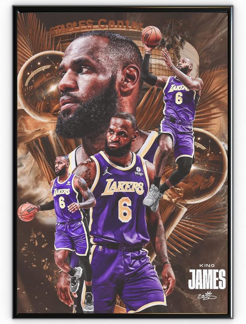 King LeBron James Poster | Sport Superstar Wall Art | NBA Teams | Boys Room Décor | Legendary Basketaball Player | Caramel Arts | Unframed