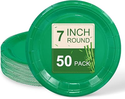 50 Pcs Green Paper Plates, 7 Inch Disposable Dessert Plates for Valentines,Tea Party, Baby Shower, Birthday, Wedding, Graduation, Picnic, BBQ, Party