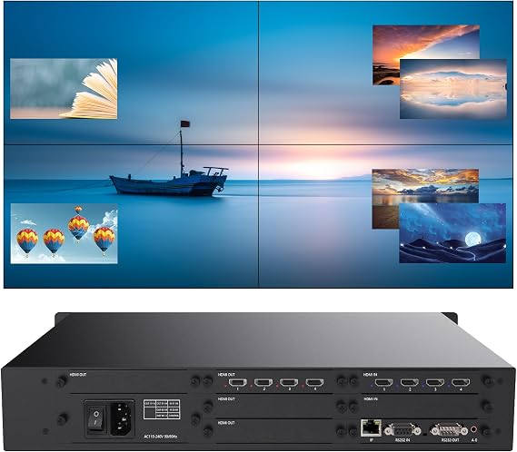 ICUIXAIN 4x4 Seamless HDMI Matrix Video Wall Controller 2x2 PIP Multi-View Video Processor, Rs232-Web Control, 4 Input 4 Output HDMI Multifunctional Video Processor, Overlay-Window-Roaming
