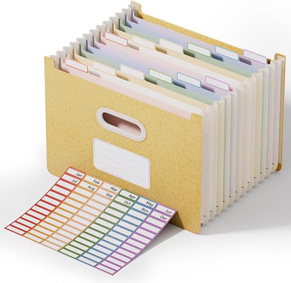 ThinkTex 12-Pocket Accordion File Organizer, Upright Open Top, Letter/A4
