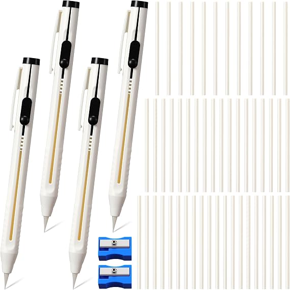 Motiskyy 56 Pcs White Chalk Pencil Refillable Set, Fabric Pencil for Sewing