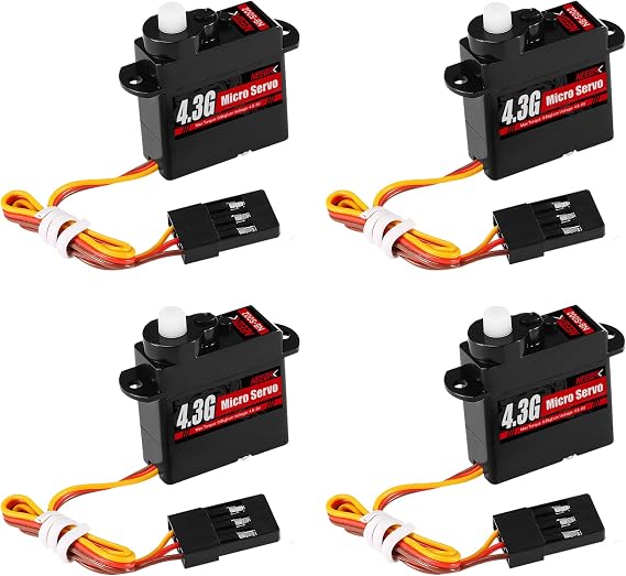 4.3G Micro Servo Motor, Mini Servo Motors for Robot Car Plane RC Helicopter Arduino RC Helicopter Airplane Car Boat Robot Arm/Hand/Walking/Servo Door Lock Control (4PCS Plastic Gear)