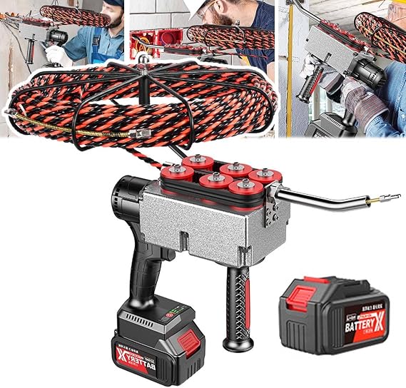 Automatic Wire stringing Machine, Wire Cable Puller, 40m/min Cordless Electric stringing Wire Puller, for Construction Hydropower, for Drywall Ceiling Under Rug Conduit,15mline-37500mAh