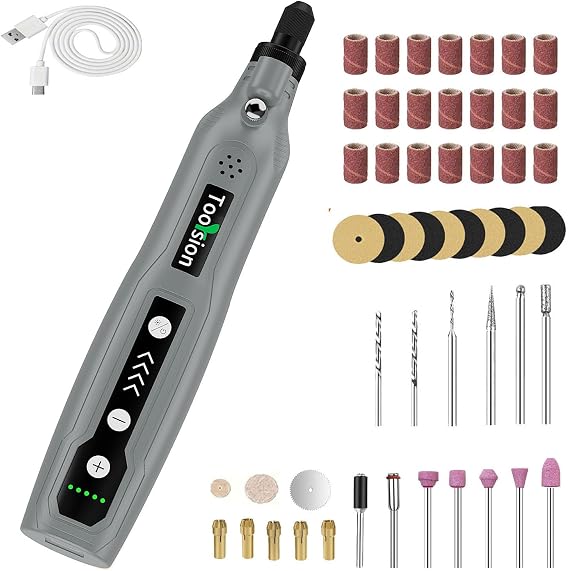 Mini Cordless Rotary Tool,49 PCS Accessories and USB C Charging, rechargeable battery pack rotary tool kit,5-speed for polishing,cutting, Diy Crafts (Gray - CordlessRotary Tool Kit-49pcs)