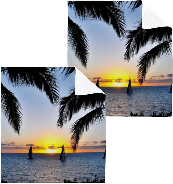 Palm Trees Washcloths Towels, Highly Absorbent and Soft Cotton Face Cloths, 2 Pack Quick Dry Wash Cloths - 12 X 12 Inches