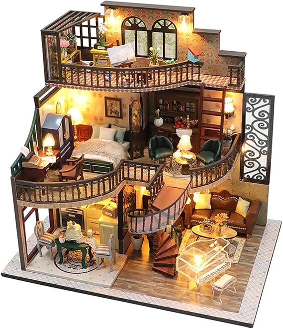 Minyatür Villa Yapma Seti – Ahşap DIY Maket Hobi Kiti – LED Işıklı Villa – Kendin Yap Dekoratif Villa Maket Ev – Yetişkinlere Özel Hediye