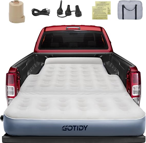 Short Truck Bed Air Mattress 5-5.5ft for Mid-Size Pickup with Tailgate Extension, Truck Bed Mattress for Tacoma Jeep Gladiator JT,Wired Air Pump, Oversized Carry Bag, Integrated Pillow