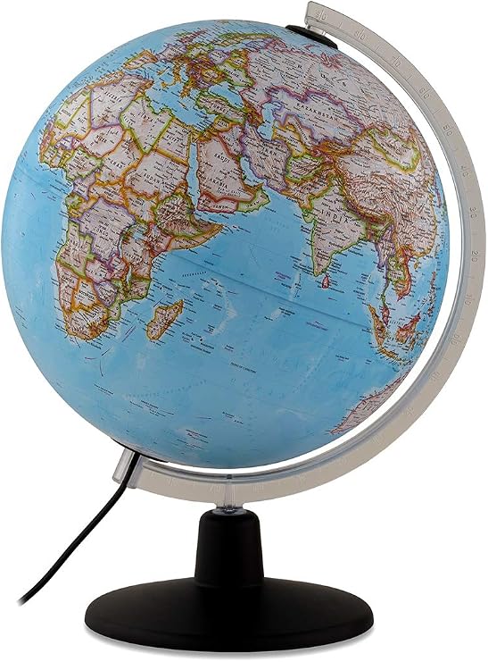 Tecnodidattica – NATGEO Classic Globe | Illuminated and revolving |Political and physical cartography | Text in English | 12"/30cm Diameter