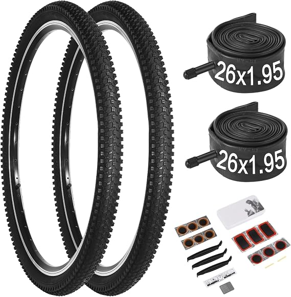 24/26x1.95 Bike Tire, 2 Pack 24/26x1.95 Folding Bicycle Tire | Portable 24 x 1.95 mountain bike tire 26 x 1.95, 26/24 inch bike tires and tubes A/V valve with repair tools for MTB,BMX