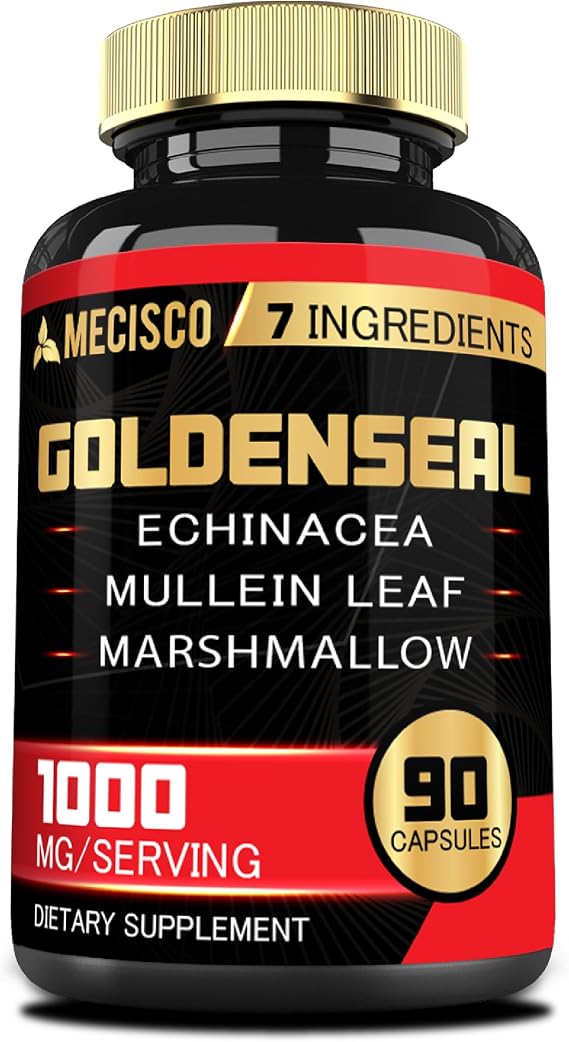 Mecisco Goldenseal Root Capsule with Echinacea, Mullein Leaf, Plantain & More - 90 Veggie Capsules - 7in1 Supports Immune System, Digestive Health, Smooth Breathing, and Body Management