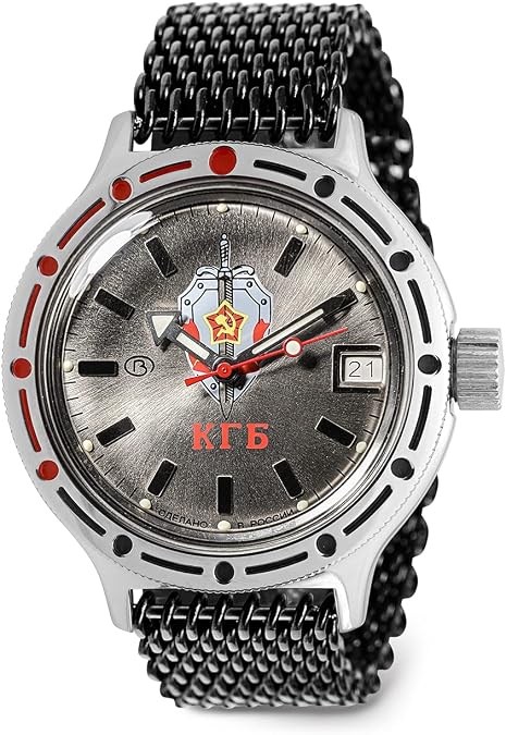 VOSTOK | Men's KGB USSR State Security Committee Amphibian Automatic Self-Winding Russian Diver Watch | WR 200 m | Fashion | Business | Casual Men's Watches | Model 420892 Black Mesh Bracelet