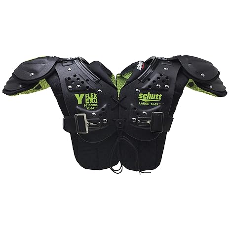 Schutt Sports Y-Flex 4.0 All-Purpose Youth Football Shoulder Pads, 2XS, Black/Neon Green (801058010657)