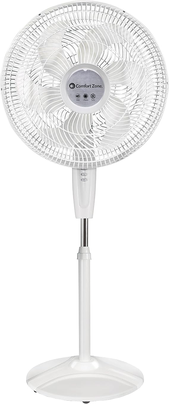 Comfort Zone PowrCurve Oscillating Pedestal Stand Fan, 18 inch, 6 Blades, Tri-Curve Grill for Reduced Noise, 180 Adjustable Tilt, Button Control, Ideal for Home, Bedroom & Office, CZST180WT