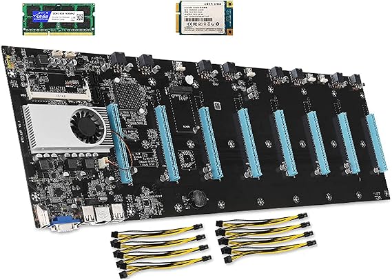 BTC-37 Mining Machine Motherboard with 8GB DDR3 1600Mhz RAM 128GB SSD 8*Power Cables,8 Gpu Crypto Etherum Mining Support, Compatible with Bitcoin (S37)