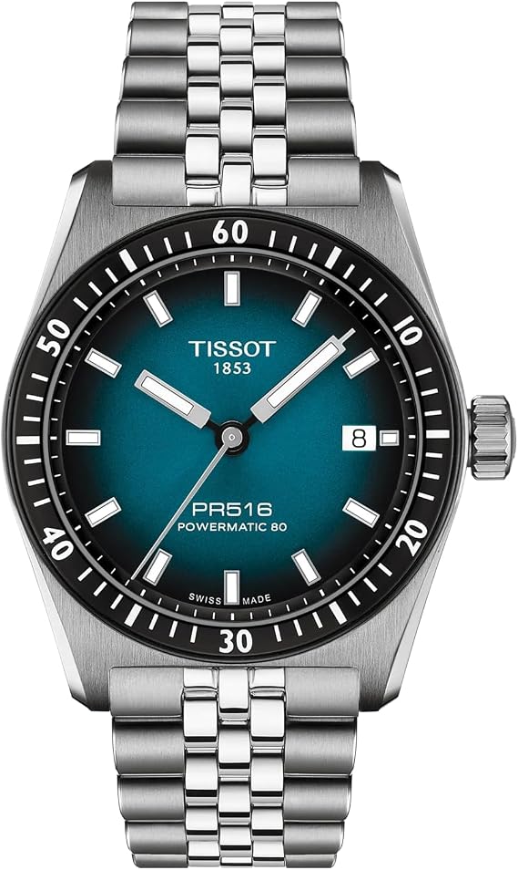 Tissot PR516 38mm, Swiss Automatic Watch for Men and Women, Stainless Steel Case, Blue Dial, T1494071104100