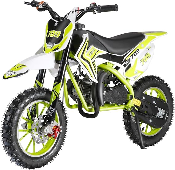 YOXIER 49cc 2-Stroke Kids Dirt Bike Mini Bike, Kids Motorcycle Gas Dirt Bike Pocket Rocket Bike, Gas Powered Dirt Bike Off Road with Front Rear Disc Brakes, Max Speed 30KM/H, Birthday Gifts for Kids