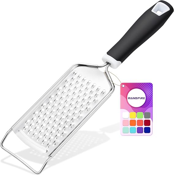 Rainspire Professional Cheese Graters for Kitchen Stainless Steel Handheld, Metal Lemon Zester Grater With Handle For Cheese, Chocolate, Spices, Kitchen Gadgets And Tools, Soft Grip Handle, Black