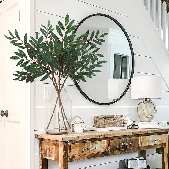 8 Pcs Artificial Olive Branches for Vases, Faux Olive Greenery Stems Plants Fake Olive Tree Branches for Centerpieces Wreath Wedding Bouquets Home DIY Spring Decor