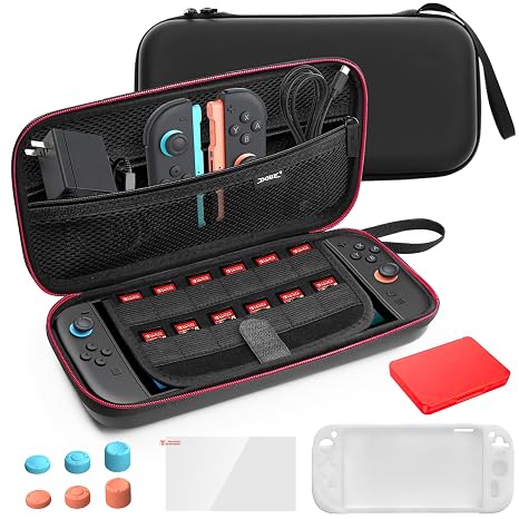 Sehawei Protective Hard Shell Travel Case for Switch 2 | 10-in-1 Bundle w/ Silicone Cover, Tempered Glass, Holds 12 Games Cards & Thumb Grips