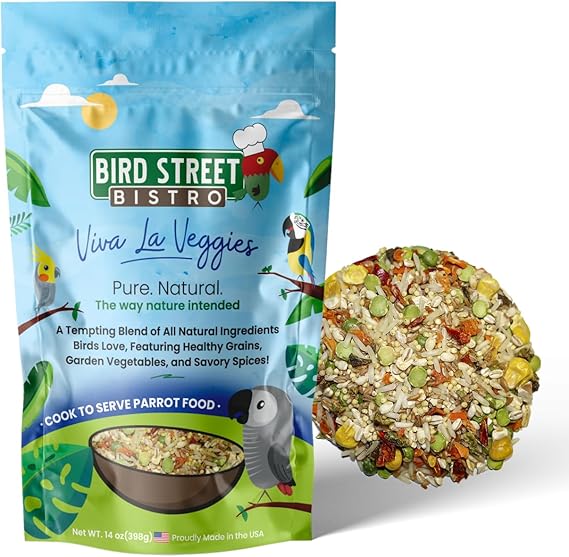 Bird Street Bistro Parrot Food - Parakeet & Cockatiel Food - Cooks in 3-15 min w/Natural Grains, Legumes, Non-GMO Fruits, Vegetables & Health-Oriented Spices