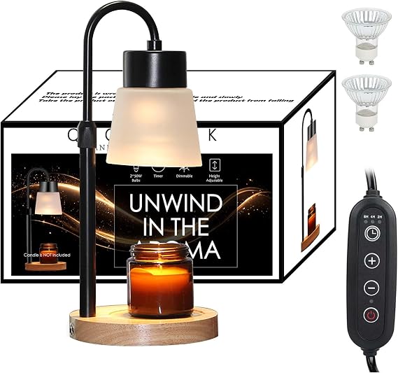 Candle Warmer Lamp, Black with 2 Bulbs | Adjustable Height, Electric Dimmable Wax Melt Warmer for Bedroom Living Room Home Decor, Christmas Birthday Gifts for Women
