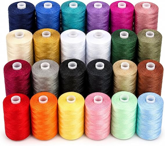 BlesSew Sewing Machine Thread 24 Spools, 1000 Yards Each All Purpose Polyester Thread Set, 22 Colors + Black & White Thread for Sewing Machine, Ideal for Beginners, Quilting & Repairs