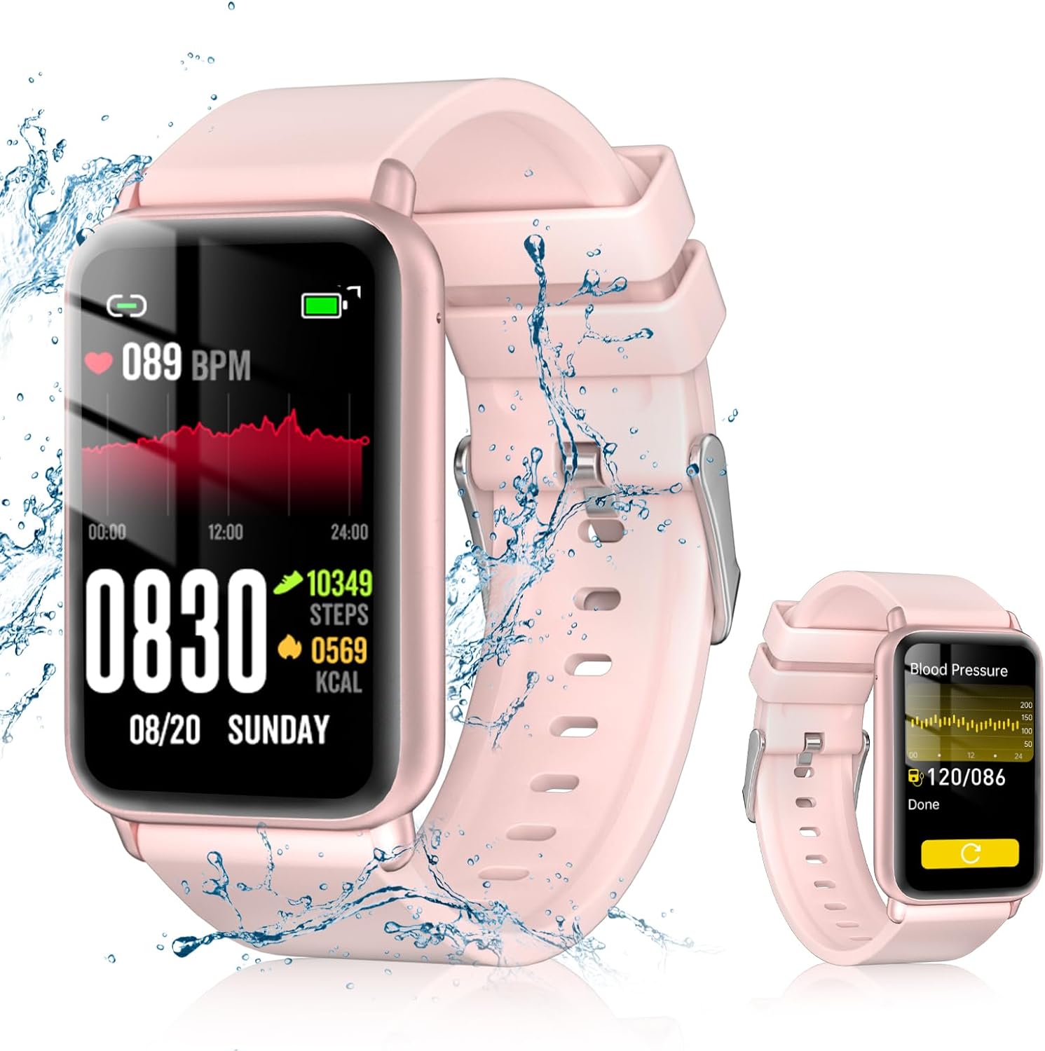 Blood Pressure Watch, Fitness Tracker, Smart Watch, 1.57 HD Waterproof Fitness Tracker for Women with Bluetooth Call, Health Fitness Tracker with Heart Rate Pedometer Sleep Tracker, Pink