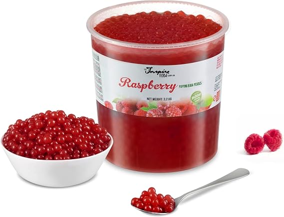 INSPIRE FOOD Bubble Tea Popping Boba Frambuesa 3.2 Kilogram | Prepara delicioso boba tea en casa | listo para usar sin necesidad de cocinar