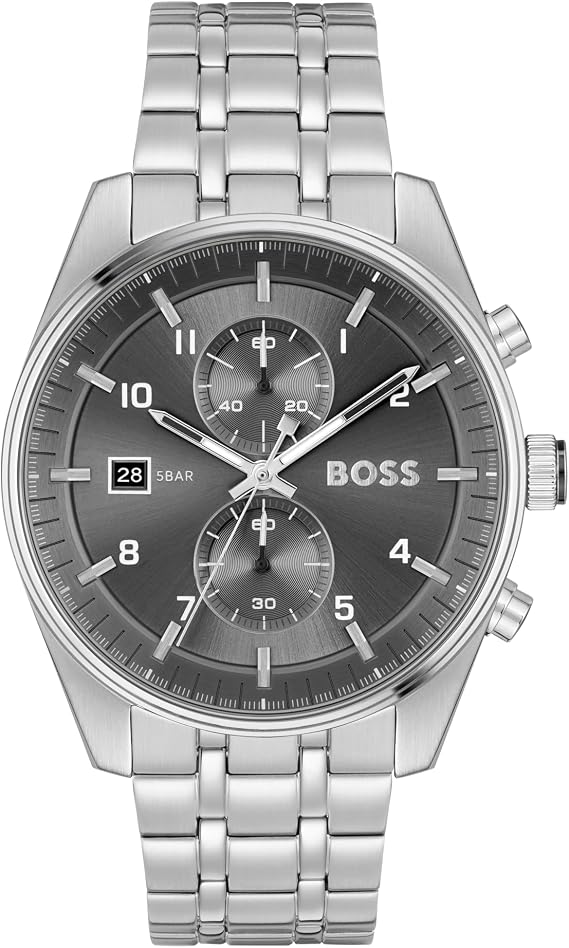 BOSS Chronograph Quartz Watch for Men SKYTRAVELLER Collection with Leather or Stainless Steel Strap