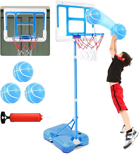Kids Adjustable Basketball Hoop, Sport Outdoor Toys for 3-8 Year Gift(Blue)