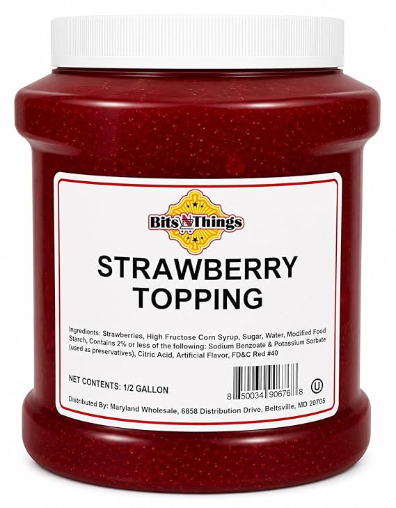 Strawberry Dessert Topping 64 oz | Ice Cream, Sundaes, Cheesecake & Pie Filling | Kosher, Made in America | Bakery & Dessert Sauce | Bits N Things