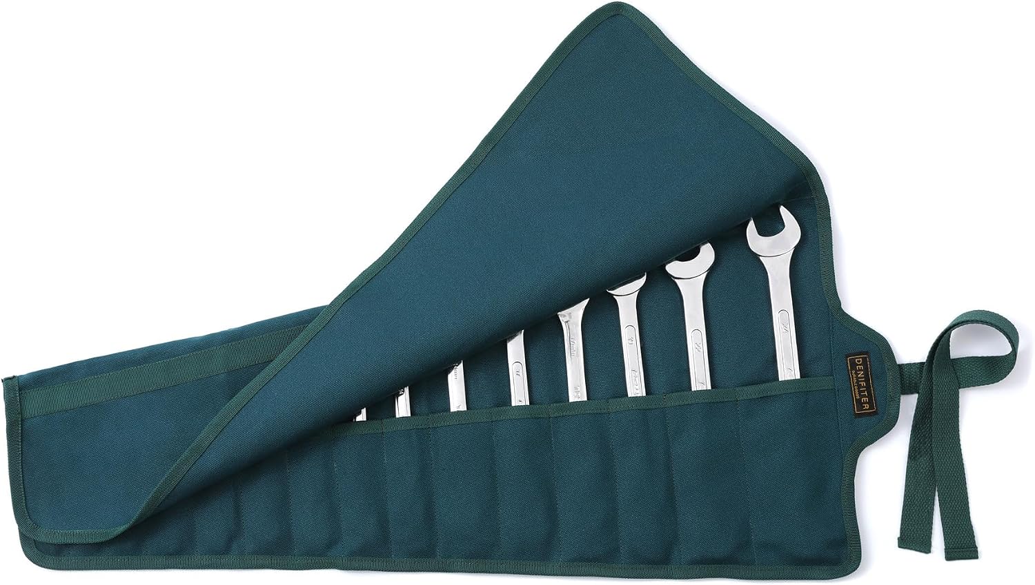 Tool Bag, Heavy Duty 16oz Waxed Canvas Wrench Roll Up Pouch, Multi-Purpose Tool Organize Bag with Straps 26.5 X 12.5, DarkGreen