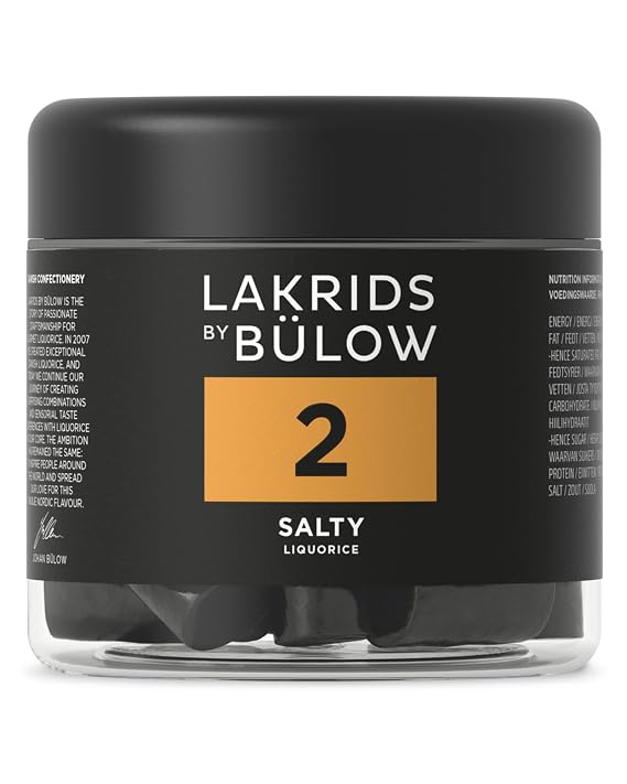 LAKRIDS BY BULOW - 2 - Black Licorice - Salty - 5.3 oz - Vegan Salmiak Licorice from Scandinavia - Gluten Free & Gelatine Free - Swedish Candy Alternative
