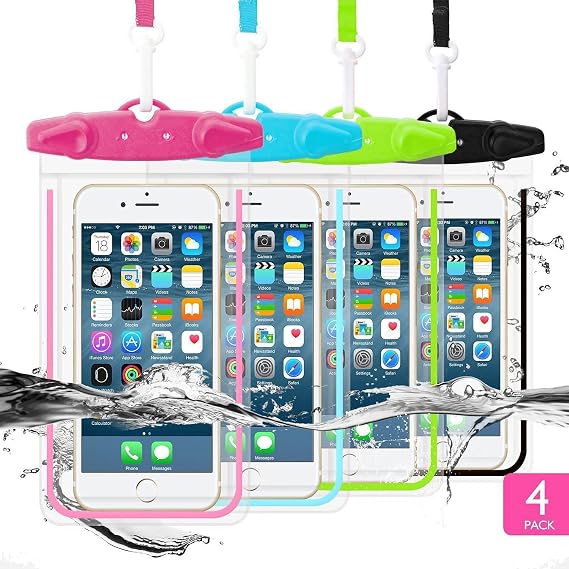 Universal Waterproof Phone Pouch, 4 Pack Waterproof Phone Case for iPhone 17/16/15/14 Pro Max Samsung Galaxy Note up to 6.9", IPX8 Cellphone Dry Bag Beach Essentials, Lanyard Included