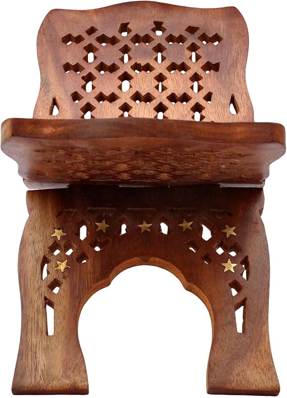 Wooden Hand Carved Rehal - Brown | Handcarfted Folding Book Display Stand for Reading & Prayer | Religious & Holy Books Stand for Home & Pooja (13 Inch X 6 Inch)
