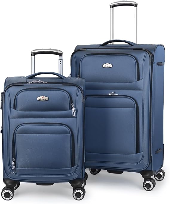 Softside Luggage Sets 2 Piece,Expandable15% Lightweight Durable Suitcase Sets Double Spinner Wheels w/Combination LOCK (Blue,20in/26in)