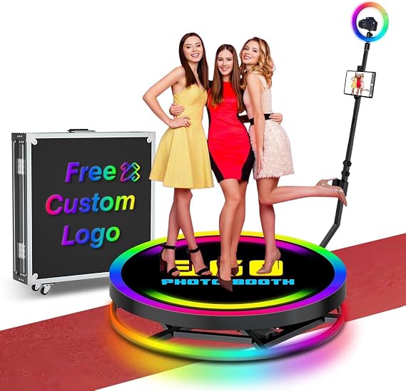 360 Photo Booth Machine for Parties 31.6in,App Remote Control Auto Spin Video Booth with Flight Case, 360 Photo Booth 80cm for 1-4 People,RGB Ring Light, Free Custom Logo, 360 Booth for Party Events