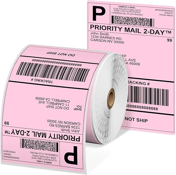 Phomemo 4x6 Thermal Label Printer Paper - 500 PCS Pink 4"x6" Labels Roll Shipping Supplies Labels - Water/Oilproof Stickers - Permanent Adhesive Thermal Shipping Label for Ship Packages