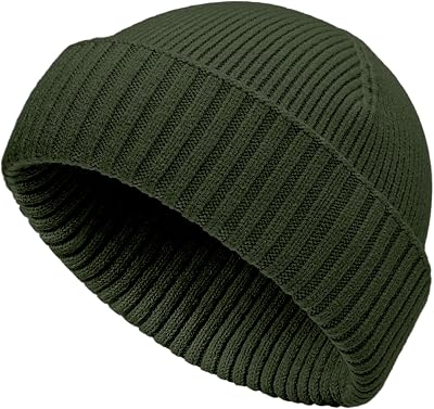 50% Wool Double Cuff Knit Beanie Hat for Men Women, Short FishermanSlouchy Warm Winter Skull Cap Trawler Watch Cap