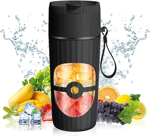 Glass Portable Blender for Smoothies and Shakes - USB-C Rechargeable, 15oz/450ml Mini Cordless Personal Smoothies Maker for Fruit Mixing, Ideal for Home, Travel, Beach, Office, and Sports Use (Black)