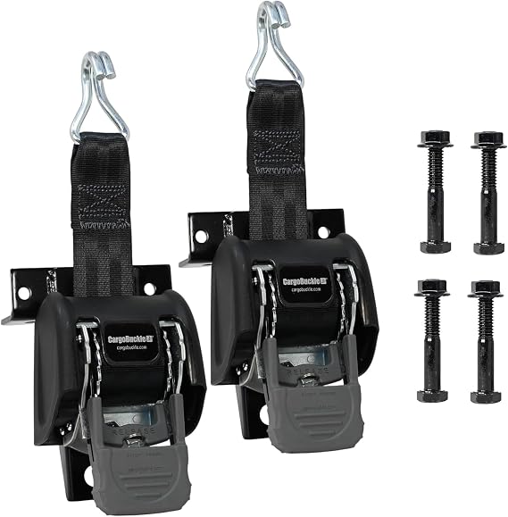 CargoBuckle F18816A Ladder Rack Straps Self Retracting Ratchet Straps for Trucks with Square Racks, 2-inch x 7-Feet (Pack of 2)