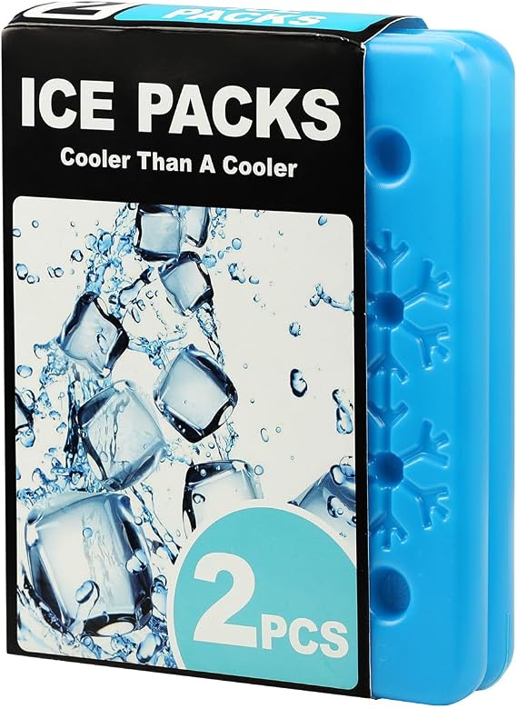 ICECO Freezer Ice Pack, Reusable Ice Packs, Set of 2, 6 x 4 x 0.6 inches, Blue, for Lunch Box, Camping, Travel, Picnic, Cooler