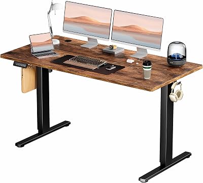Elevon Electric Adjustable Height Standing Desk - 55 x 24 inch Sit to Stand Up Desk with Splice Board, Rising Home Office Computer Table with 2 Hook and Wire Hole for Work
